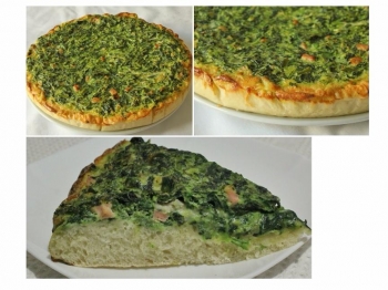 Torta salata con erbette, wurstel e gorgonzola
